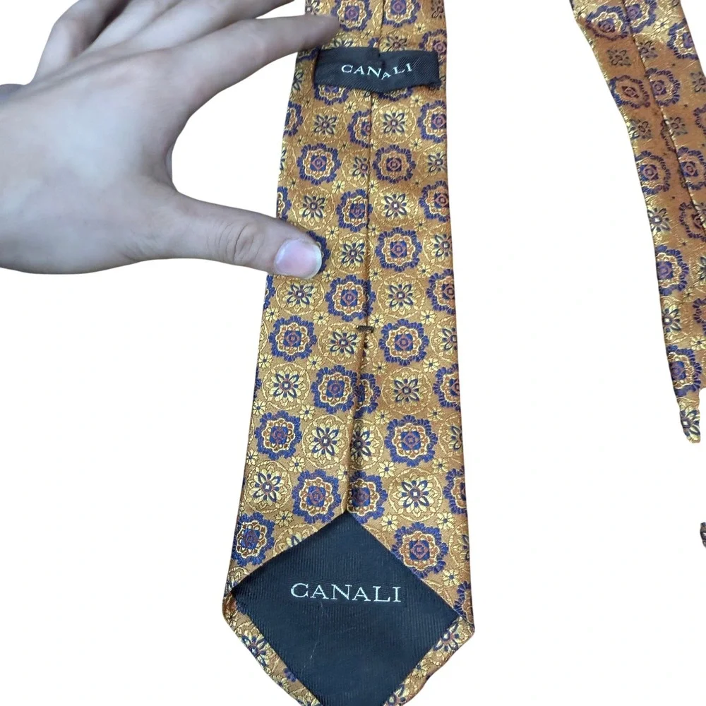Canali Tie Mens OS Gold Geometric Floral Medallion Silk Made in Italy Luxury